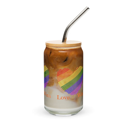 Rainbow Heart Love Wins Equality LGBTQ+ LGBTQIA Love for All Can-shaped Glass by EraofInk