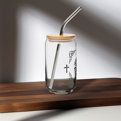 Gothic Style Skull Trio with Roses Can Shaped Glass by EraofInk