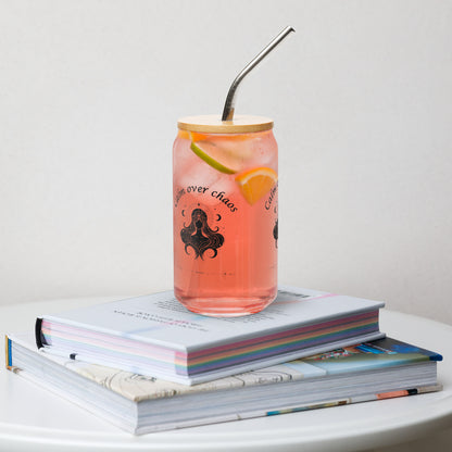 Calm Over Chaos Metaphysical Zen Yoga Meditation Theme Can-shaped Glass by EraofInk