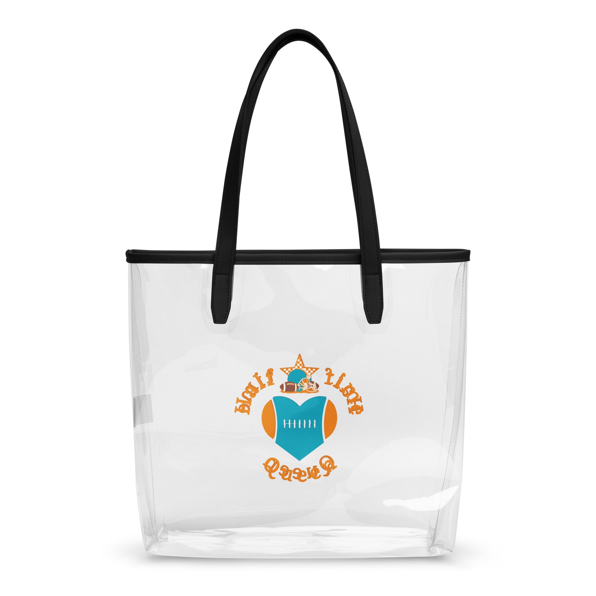 Halftime Queen Football Clear Stadium Approved Tote Bag Cheer for the Aqua & Orange Team by EraofInk