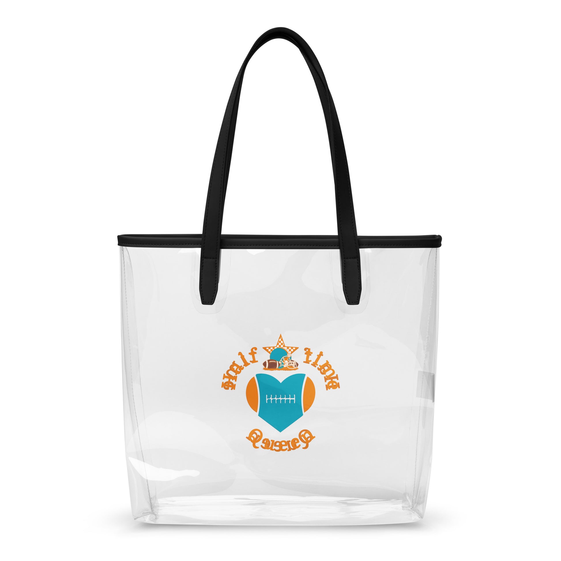 Halftime Queen Football Clear Stadium Approved Tote Bag Cheer for the Aqua & Orange Team by EraofInk