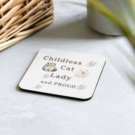 Childless Cat Lady & Proud Cork-Back Coaster by EraofInk