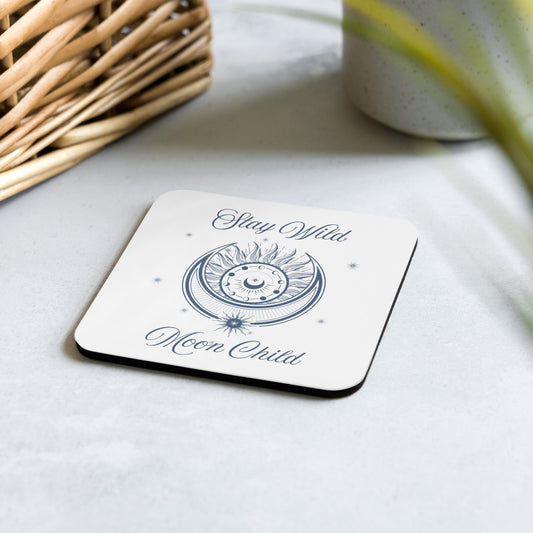 Stay Wild Moon Child Metaphysical Ethereal Esoteric Celestial Lunar Design Cork-Back Coaster by EraofInk