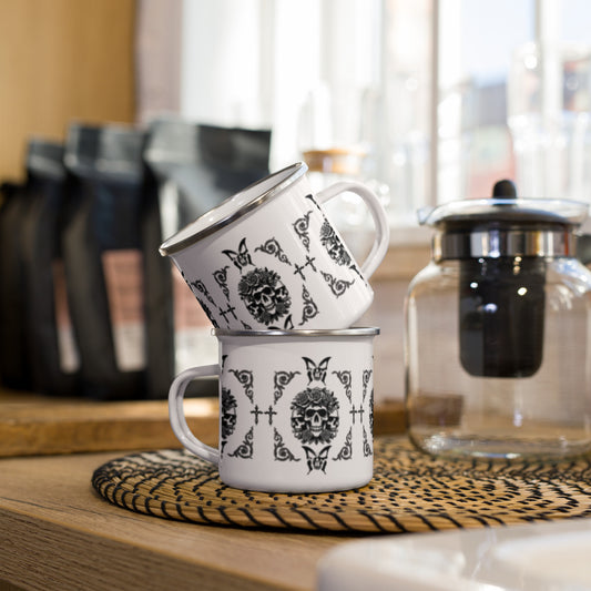 Skulls and Roses Enamel Mug by EraofInk