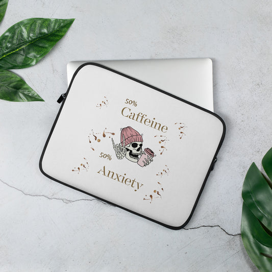 50% Caffeine 50% Anxiety Laptop Sleeve by EraofInk