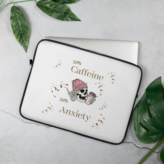 50% Caffeine 50% Anxiety Laptop Sleeve by EraofInk