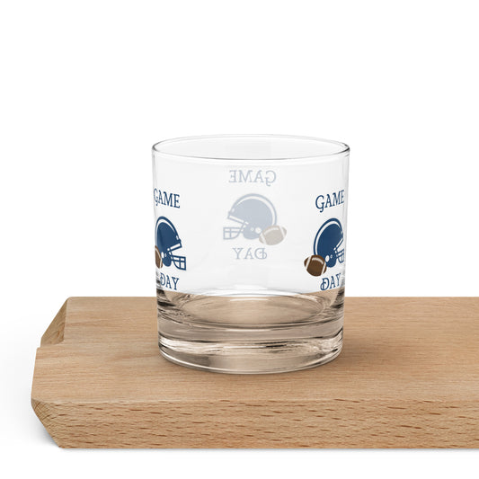 Game Day Football Go Blue & White Rocks Glass by EraofInk