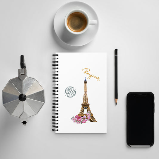 BonJour Paris Eiffel Tower Spiral Notebook by EraofInk