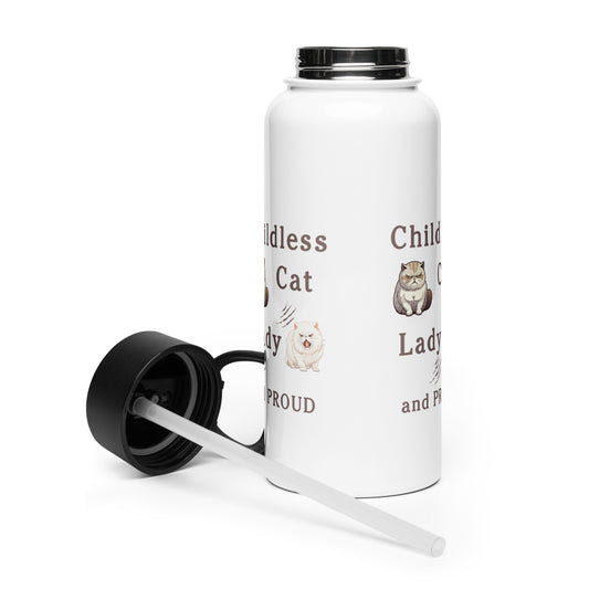 Childless Cat Lady & Proud Stainless Steel Water Bottle With Straw Lid by EraofInk