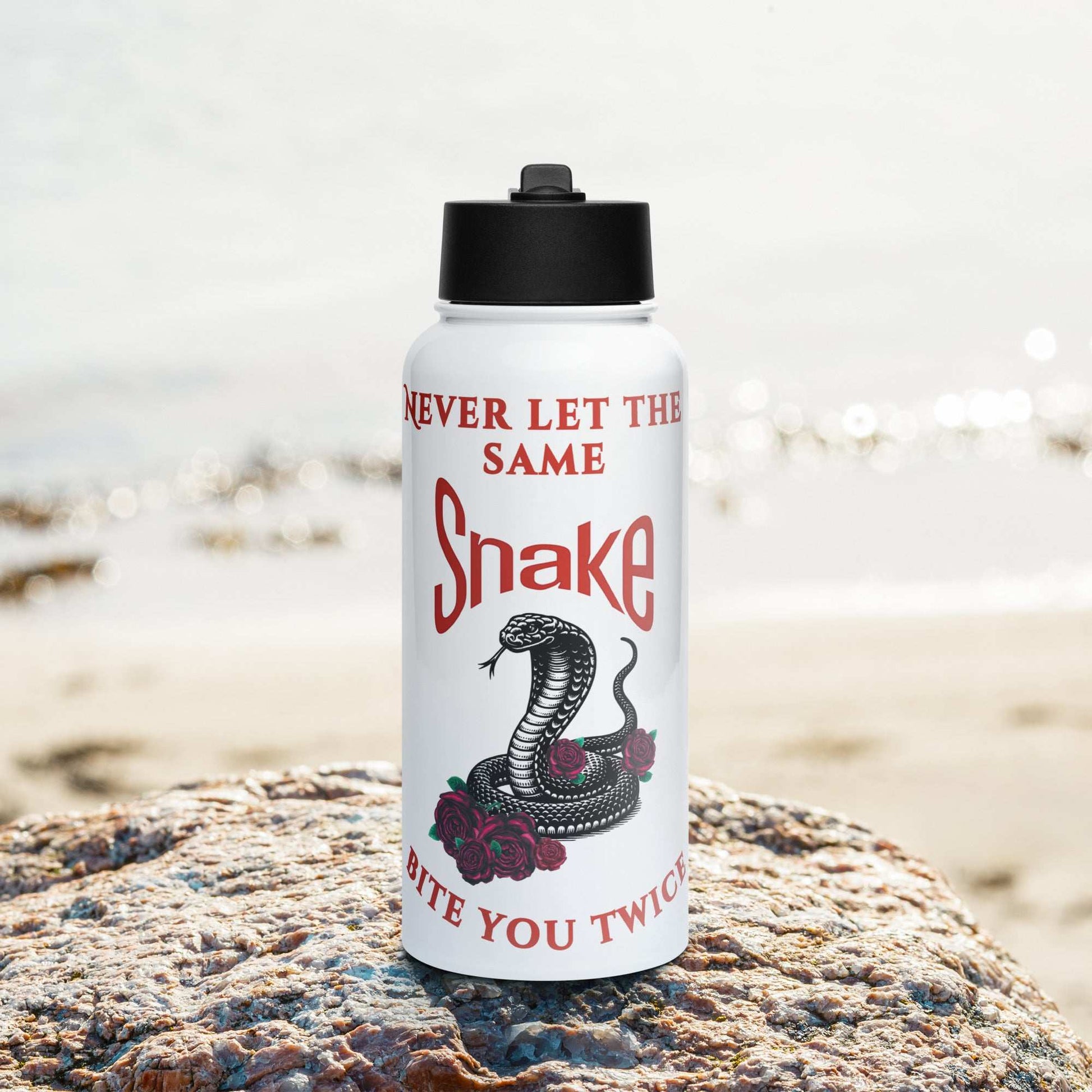 Never let the same snake bite you twice - Stainless steel water bottle with a straw lid - by RecreatingKrista