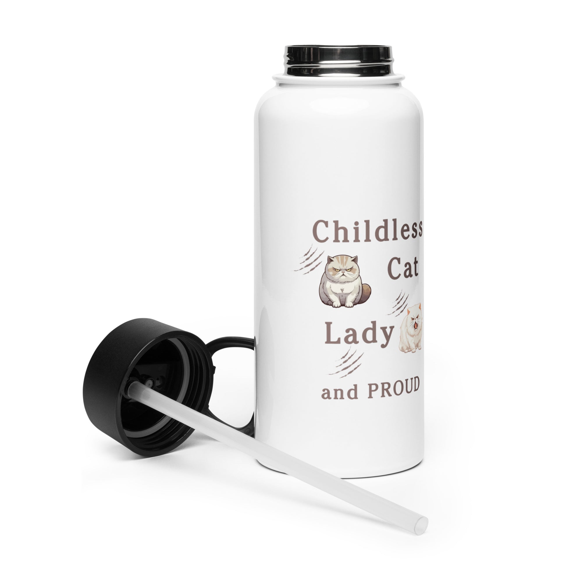 Childless Cat Lady & Proud Stainless Steel Water Bottle With Straw Lid by EraofInk
