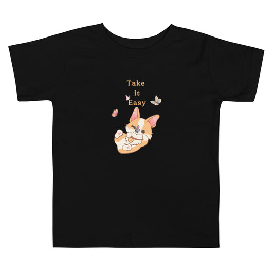 Take it Easy - Cutest little playful corgi - Toddler Short Sleeve Tee