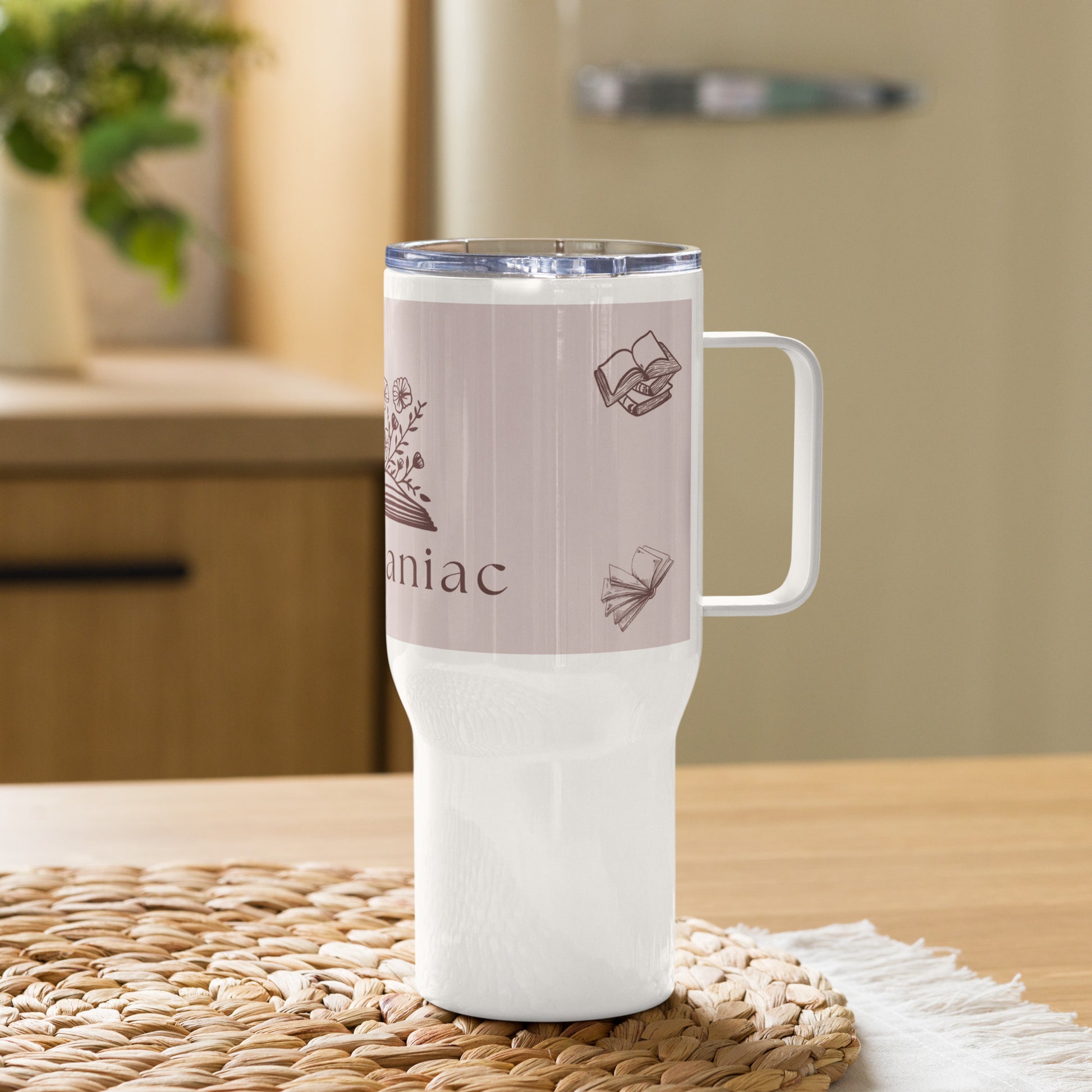 Bibliomaniac Travel Mug with a Handle by EraofInk