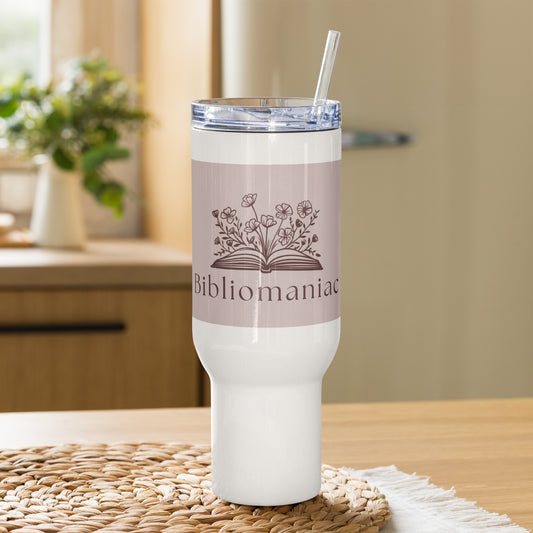 Bibliomaniac Travel Mug with a Handle by EraofInk