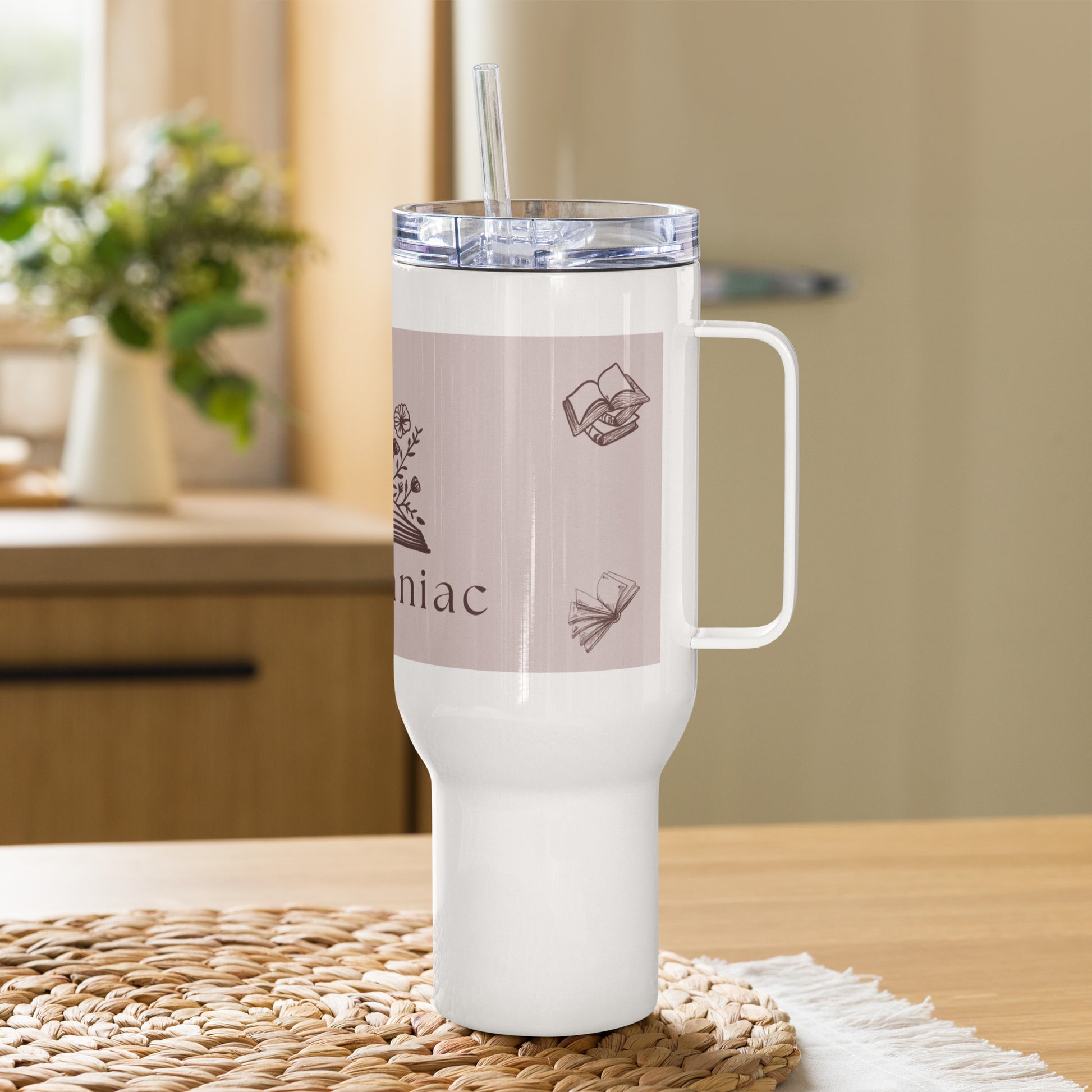 Bibliomaniac Travel Mug with a Handle by EraofInk