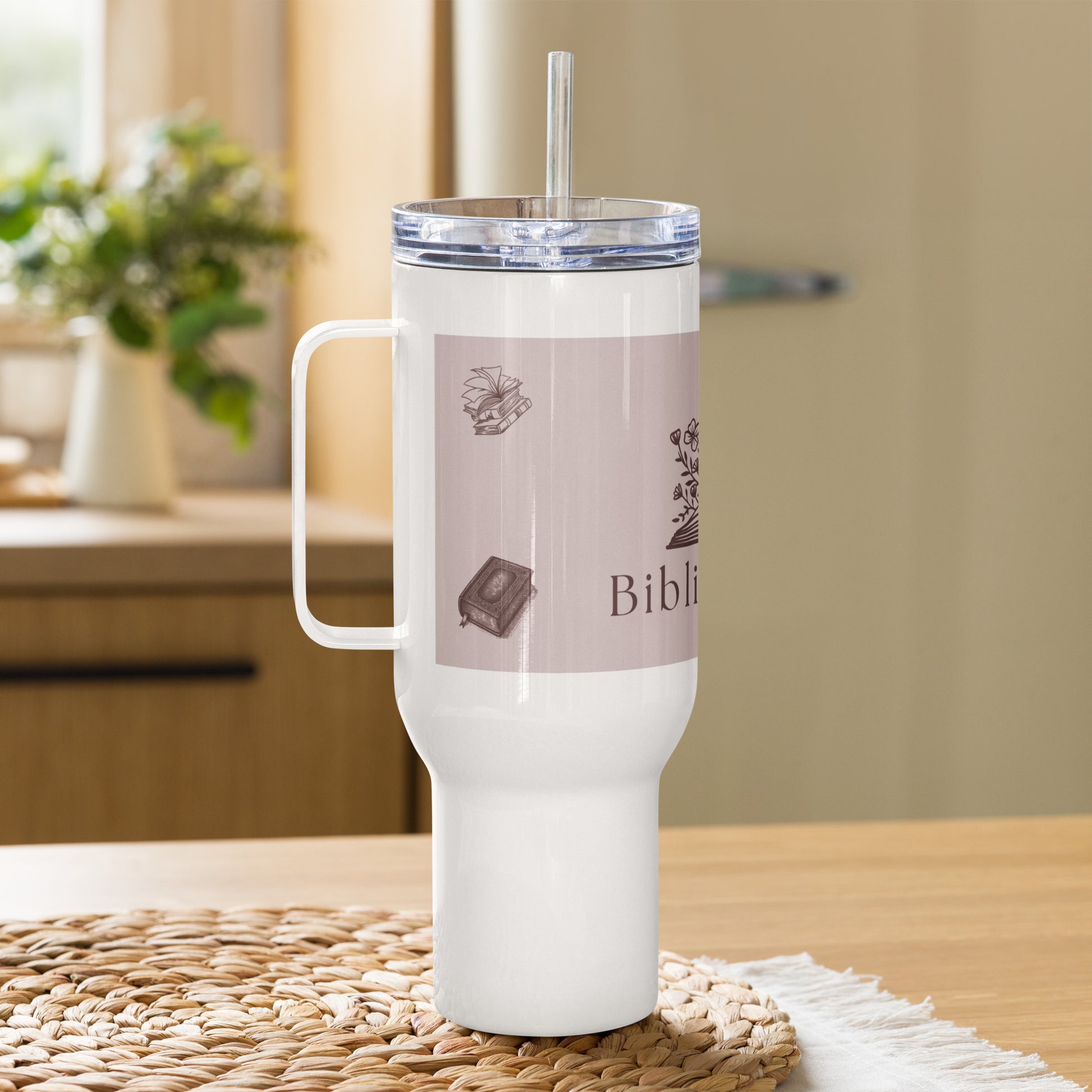 Bibliomaniac Travel Mug with a Handle by EraofInk