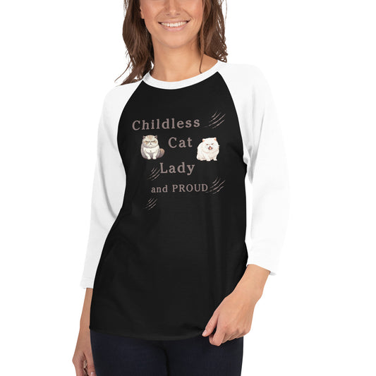 Childless Cat Lady & Proud 3/4 Sleeve Raglan Shirt Unisex by EraofInk