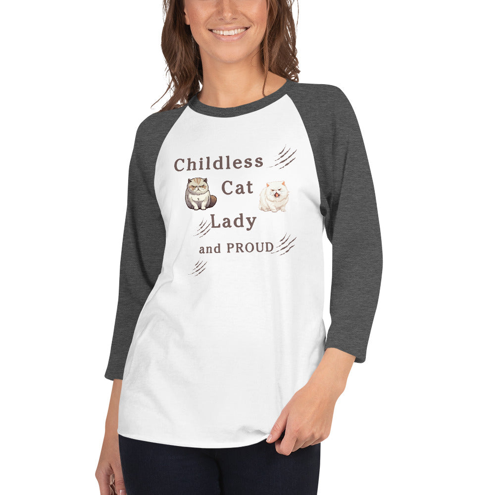 Childless Cat Lady & Proud 3/4 Sleeve Raglan Shirt Unisex by EraofInk