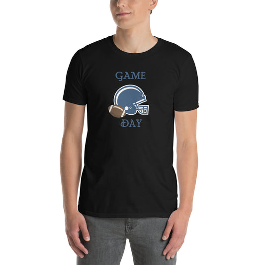 Game Day Football Blue and White Unisex T-Shirt by EraofInk