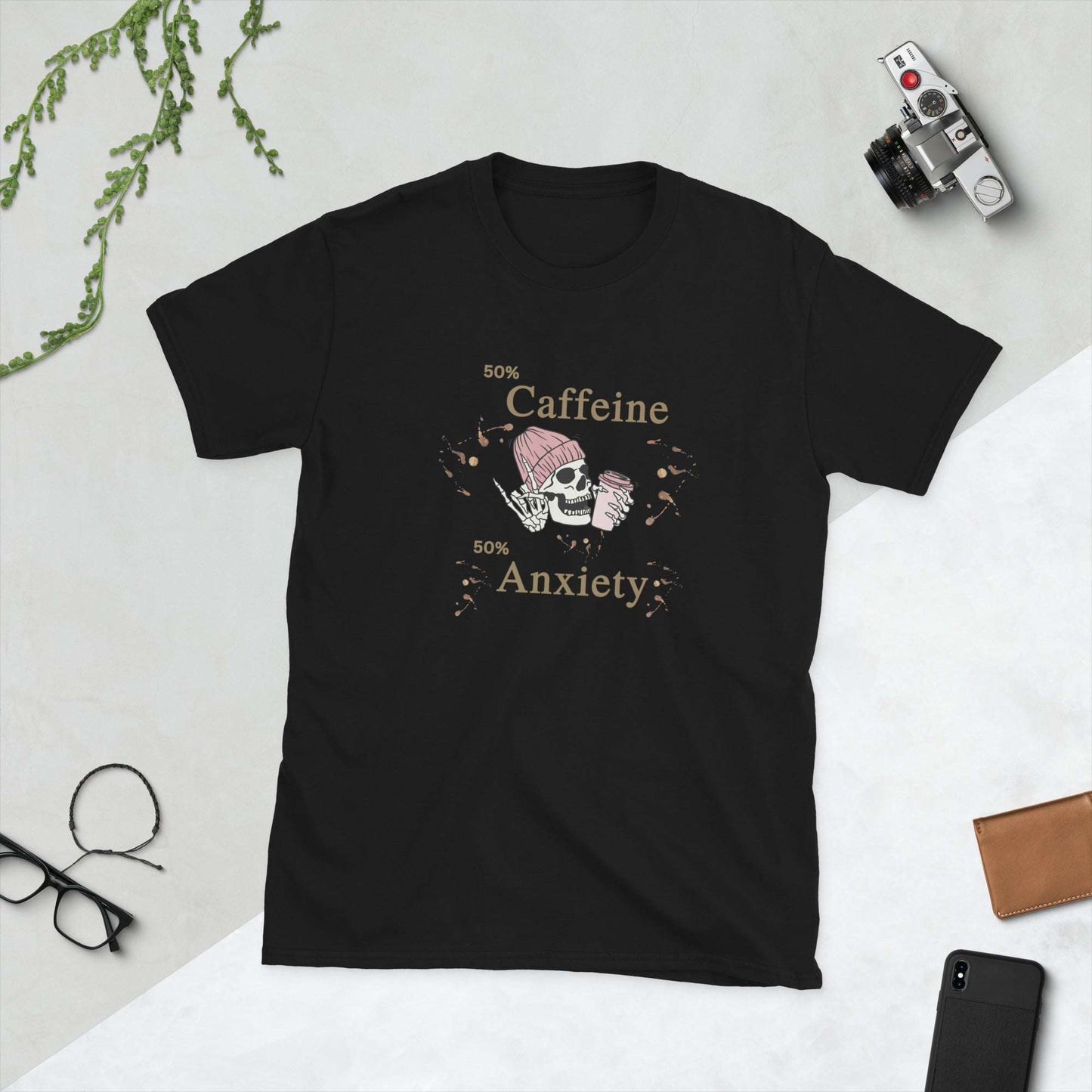 50% Caffeine 50% Anxiety Unisex Tee by EraofInk