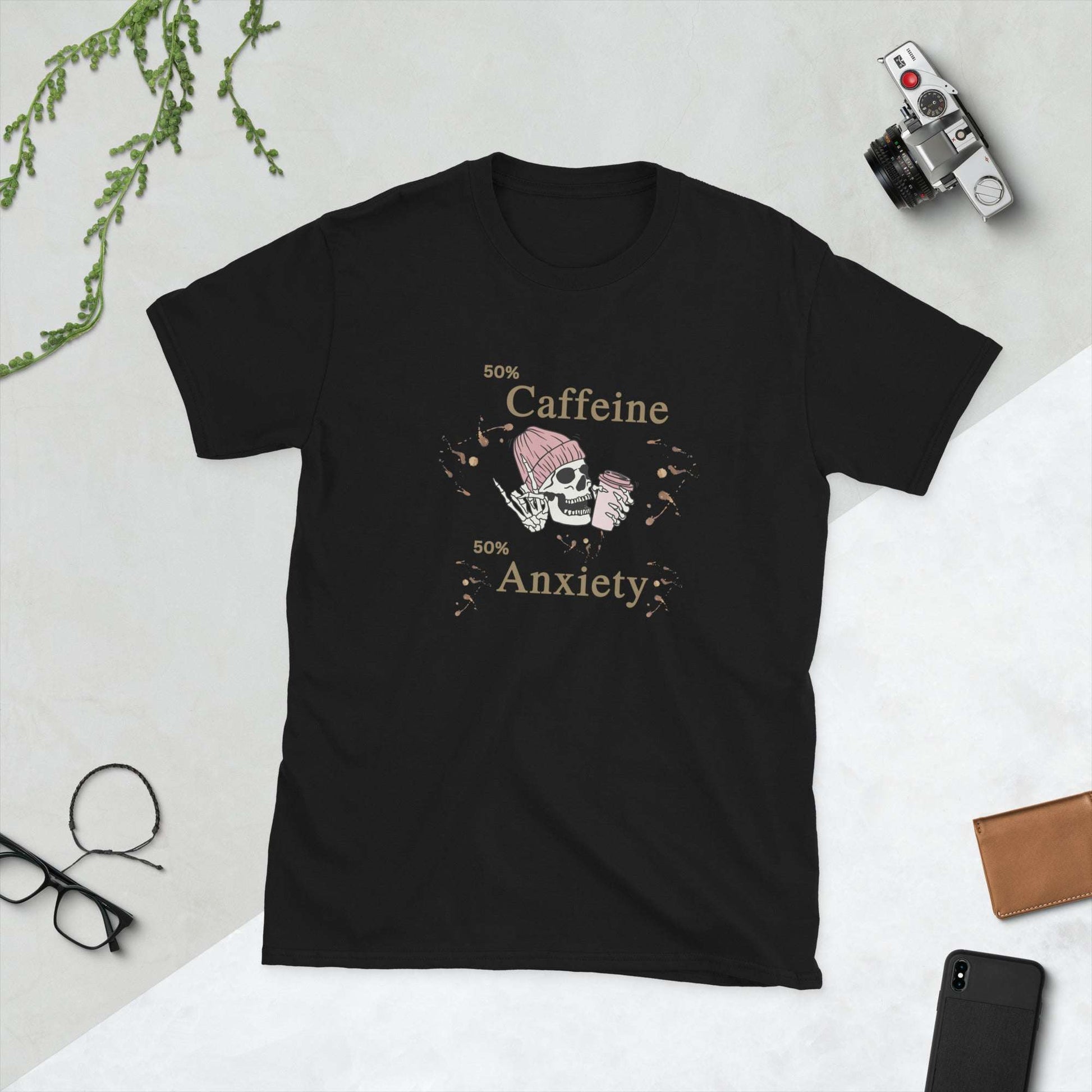 50% Caffeine 50% Anxiety Unisex Tee by EraofInk