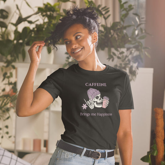 Tee for Skull & Caffeine Lovers Caffeine Brings Me Happiness Unisex Tee by EraofInk