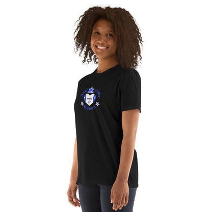 Halftime Queen Football Cheer for Blue & White Unisex Tee by EraofInk