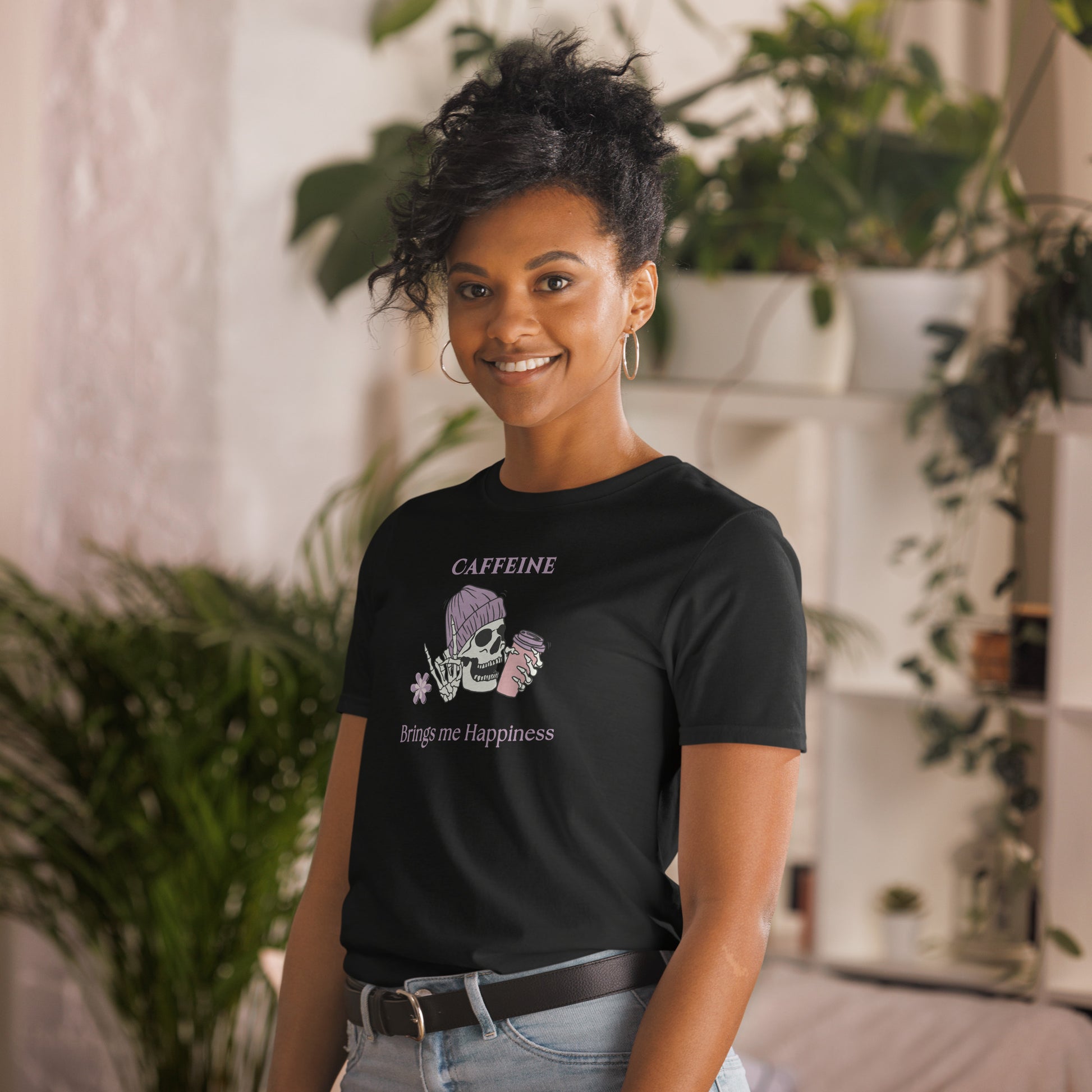 Tee for Skull & Caffeine Lovers Caffeine Brings Me Happiness Unisex Tee by EraofInk