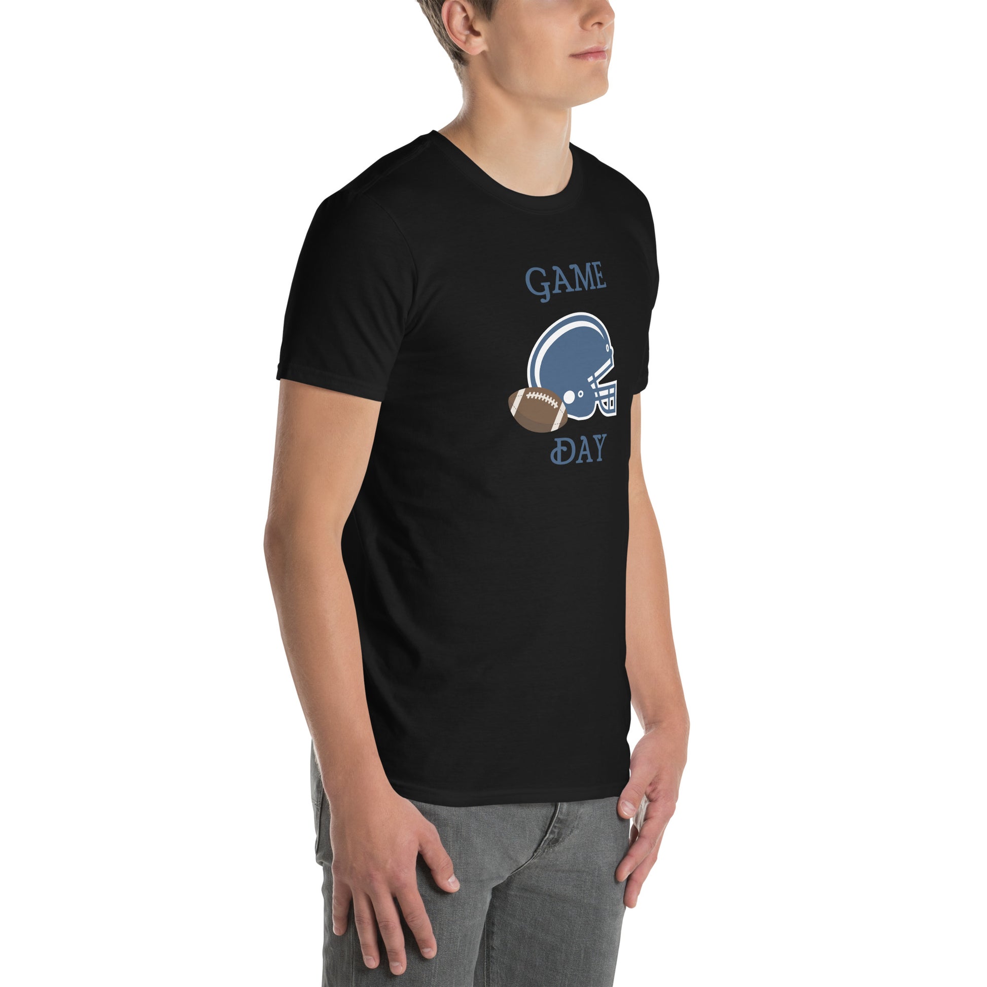 Game Day Football Blue and White Unisex T-Shirt by EraofInk