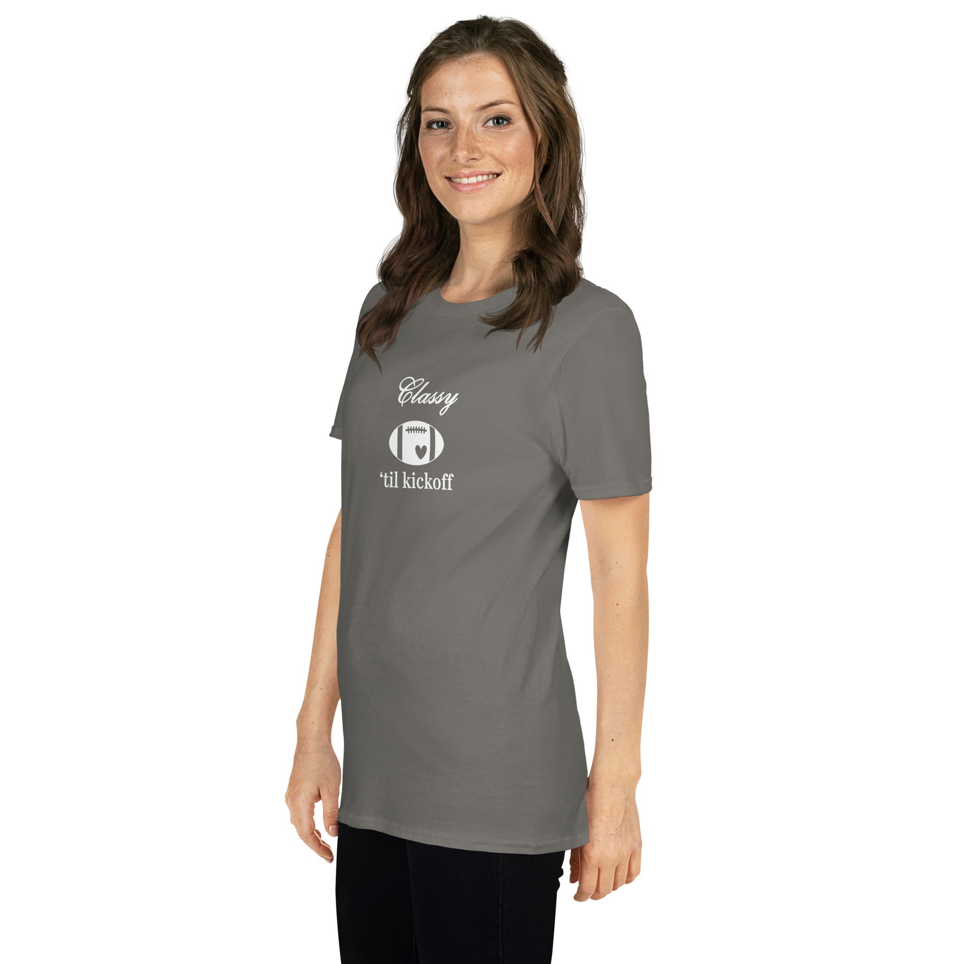 Classy 'til Kickoff Football Unisex Tee White Font by EraofInk