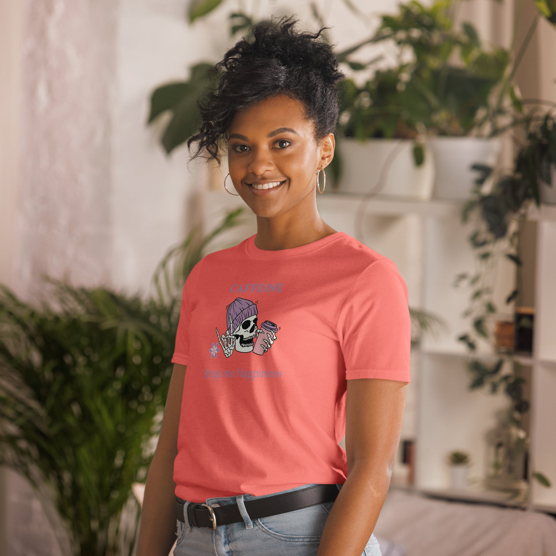 Tee for Skull & Caffeine Lovers Caffeine Brings Me Happiness Unisex Tee by EraofInk