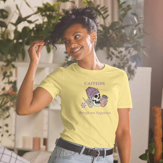 Tee for Skull & Caffeine Lovers Caffeine Brings Me Happiness Unisex Tee by EraofInk