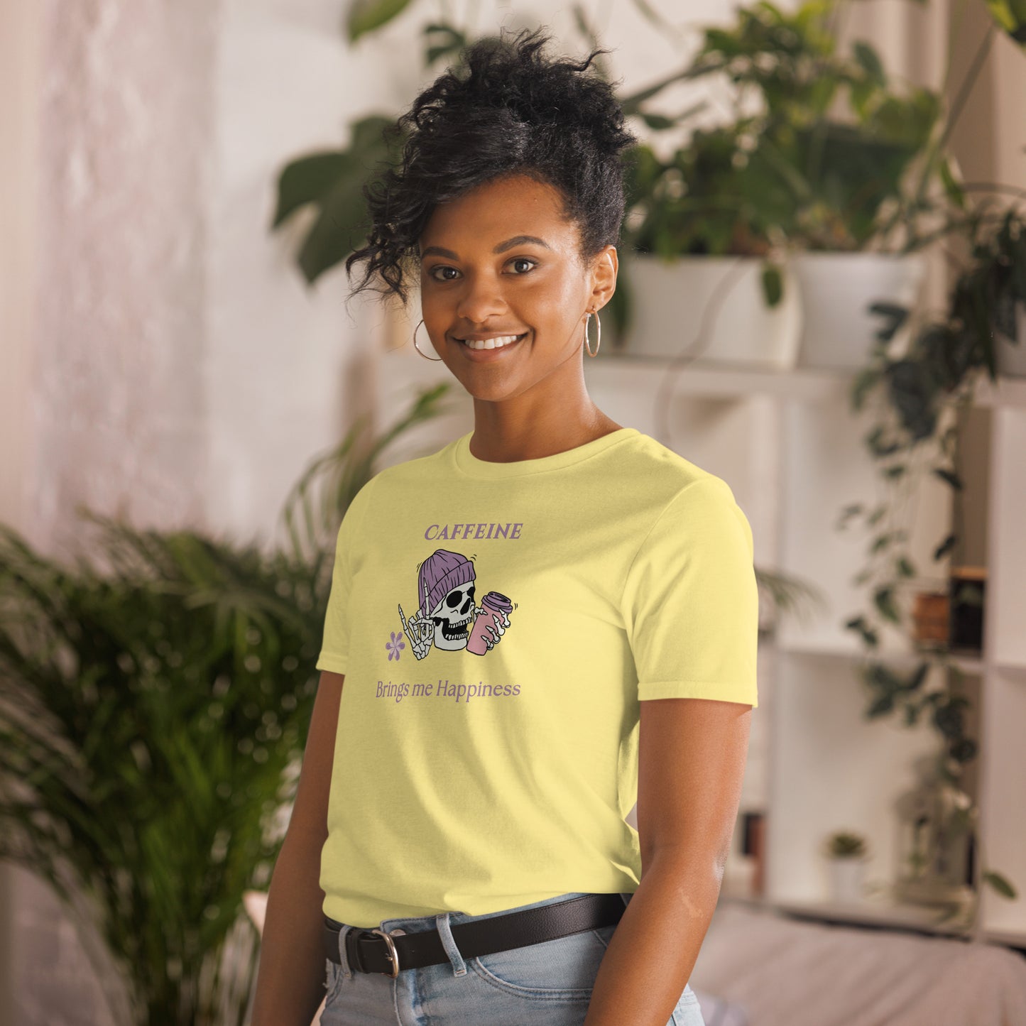 Tee for Skull & Caffeine Lovers Caffeine Brings Me Happiness Unisex Tee by EraofInk