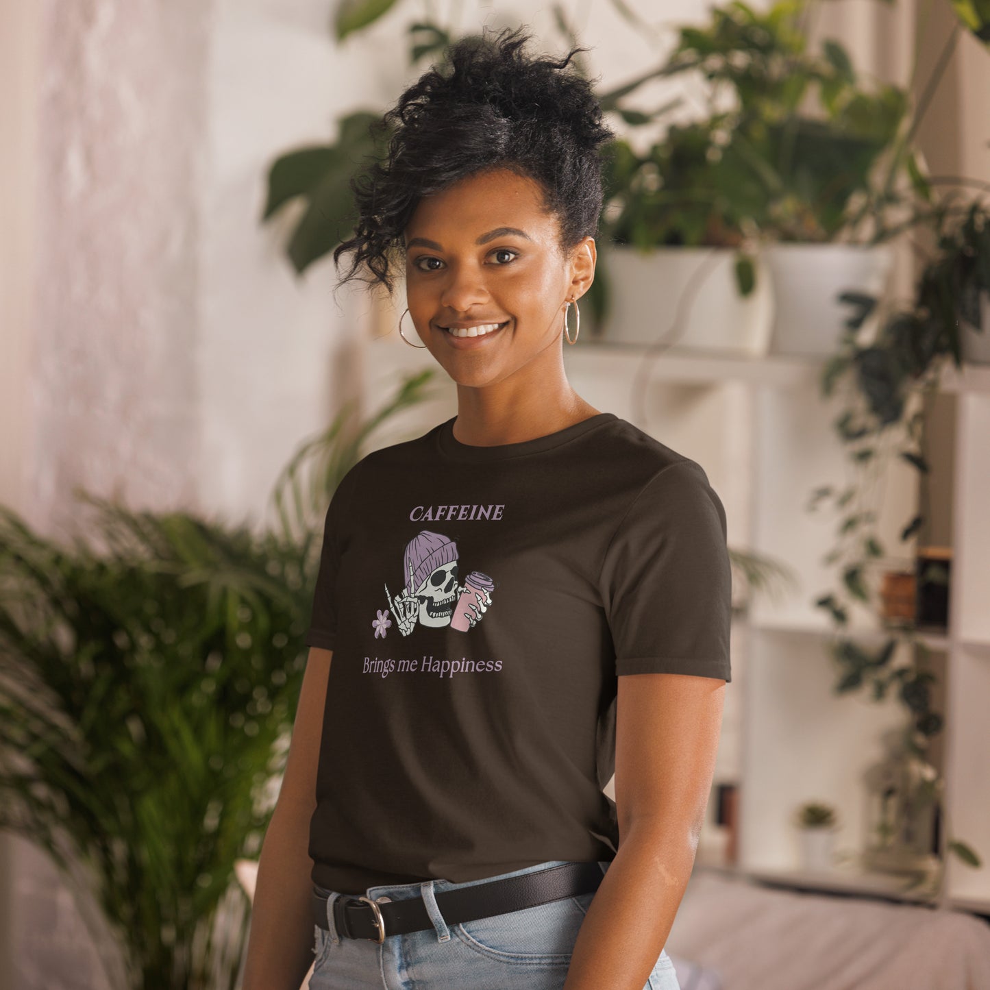 Tee for Skull & Caffeine Lovers Caffeine Brings Me Happiness Unisex Tee by EraofInk