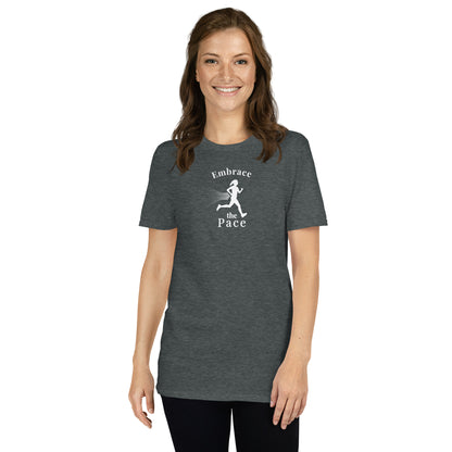 Embrace the Pace Ladies Fitness Marathon Triathlon Biathlon Tee by EraofInk
