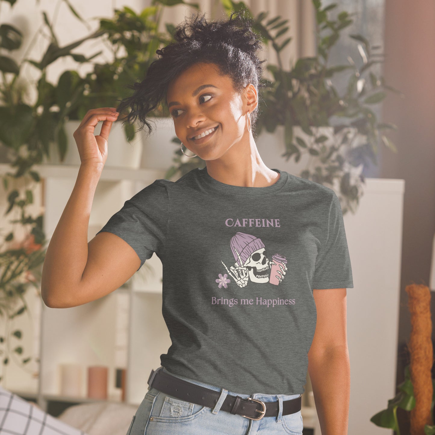 Tee for Skull & Caffeine Lovers Caffeine Brings Me Happiness Unisex Tee by EraofInk
