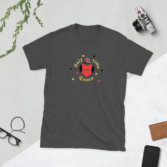 Halftime Queen Football Cheer for Red Black & Yellow Unisex Tee by EraofInk