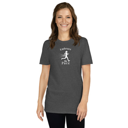 Embrace the Pace Ladies Fitness Marathon Triathlon Biathlon Tee by EraofInk