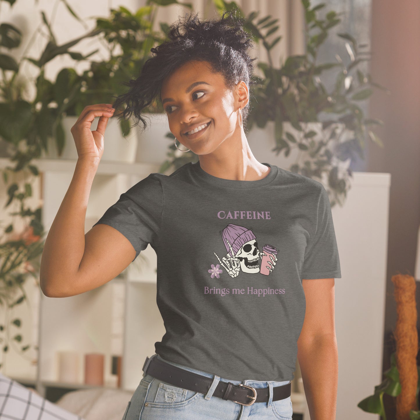 Tee for Skull & Caffeine Lovers Caffeine Brings Me Happiness Unisex Tee by EraofInk