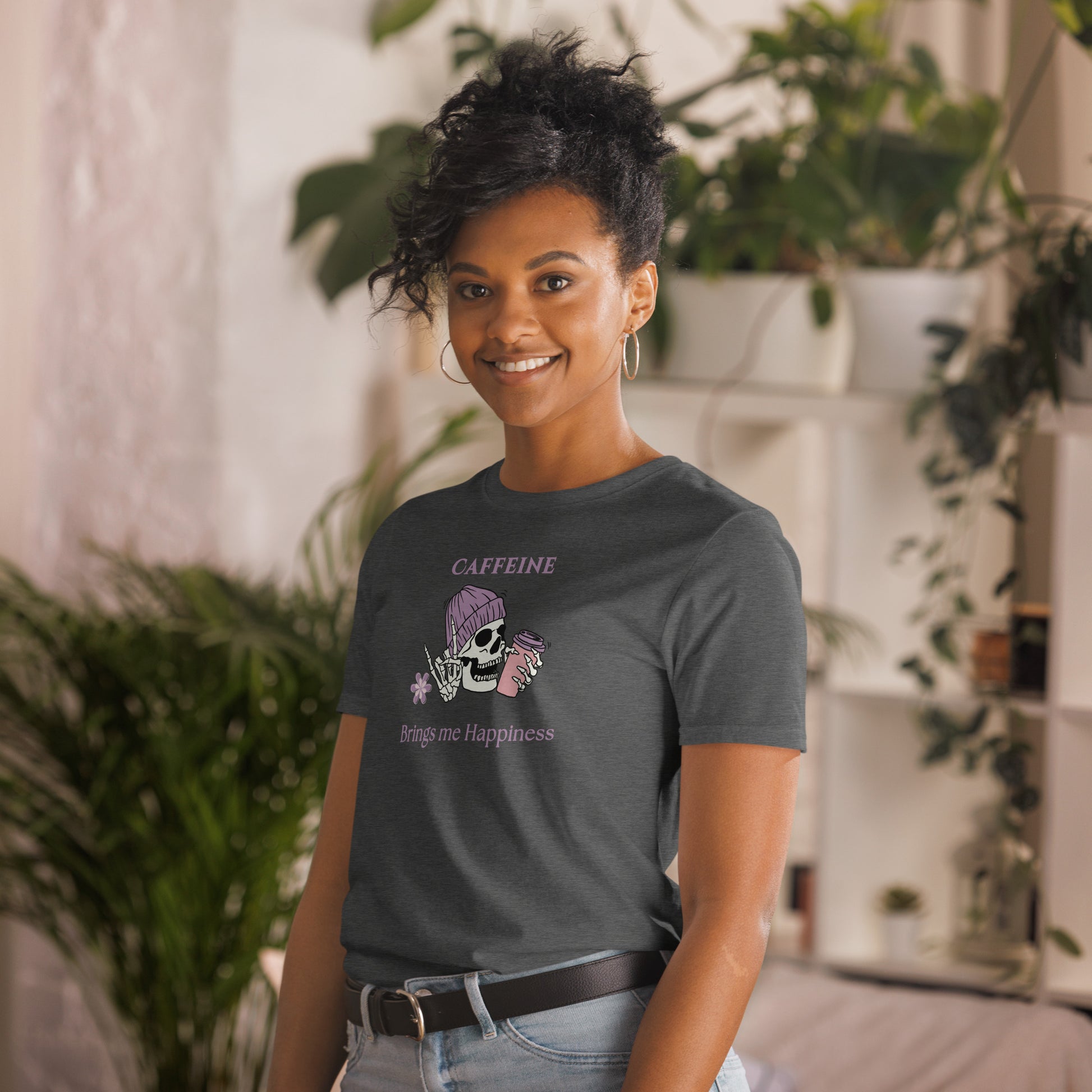 Tee for Skull & Caffeine Lovers Caffeine Brings Me Happiness Unisex Tee by EraofInk