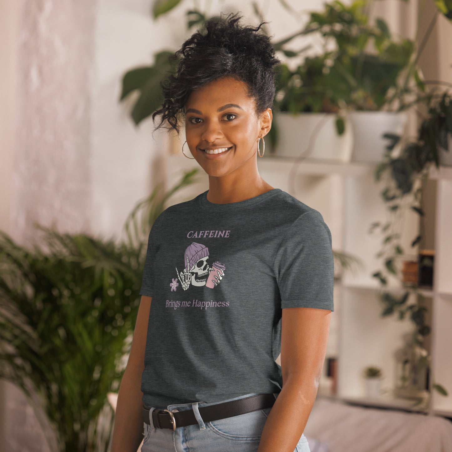 Tee for Skull & Caffeine Lovers Caffeine Brings Me Happiness Unisex Tee by EraofInk