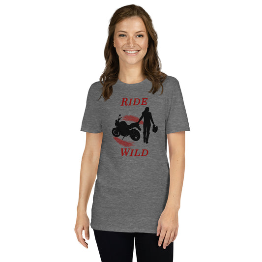 Ride Wild Motorcycle Biker Girl Unisex Tee by EraofInk