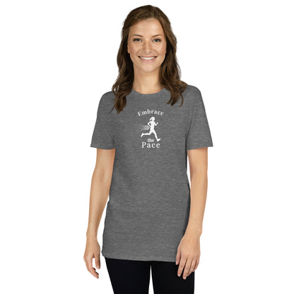 Embrace the Pace Ladies Fitness Marathon Triathlon Biathlon Tee by EraofInk