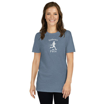 Embrace the Pace Ladies Fitness Marathon Triathlon Biathlon Tee by EraofInk