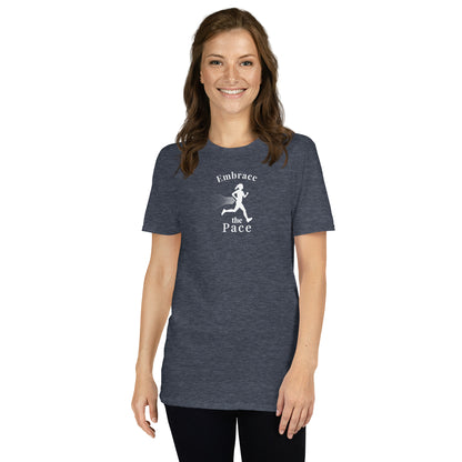 Embrace the Pace Ladies Fitness Marathon Triathlon Biathlon Tee by EraofInk