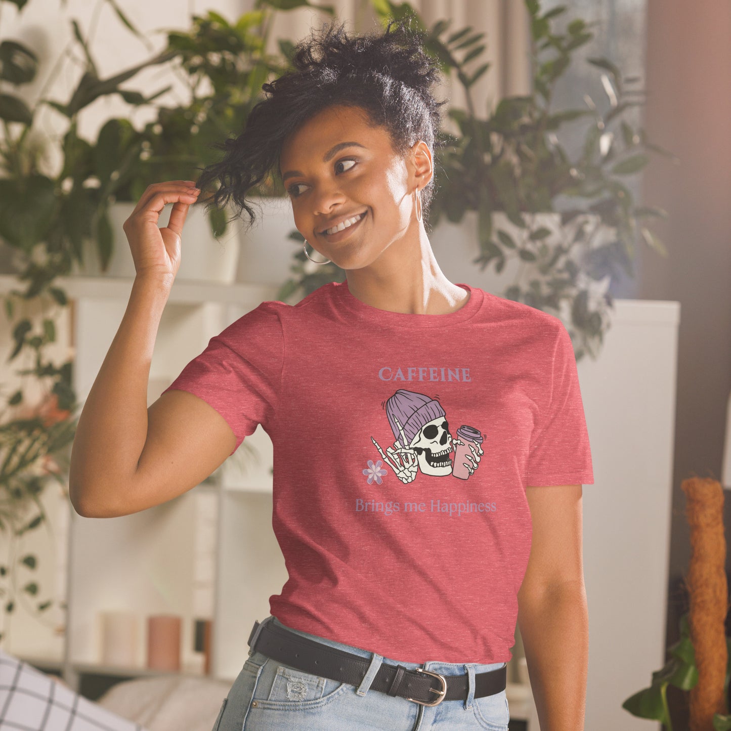 Tee for Skull & Caffeine Lovers Caffeine Brings Me Happiness Unisex Tee by EraofInk