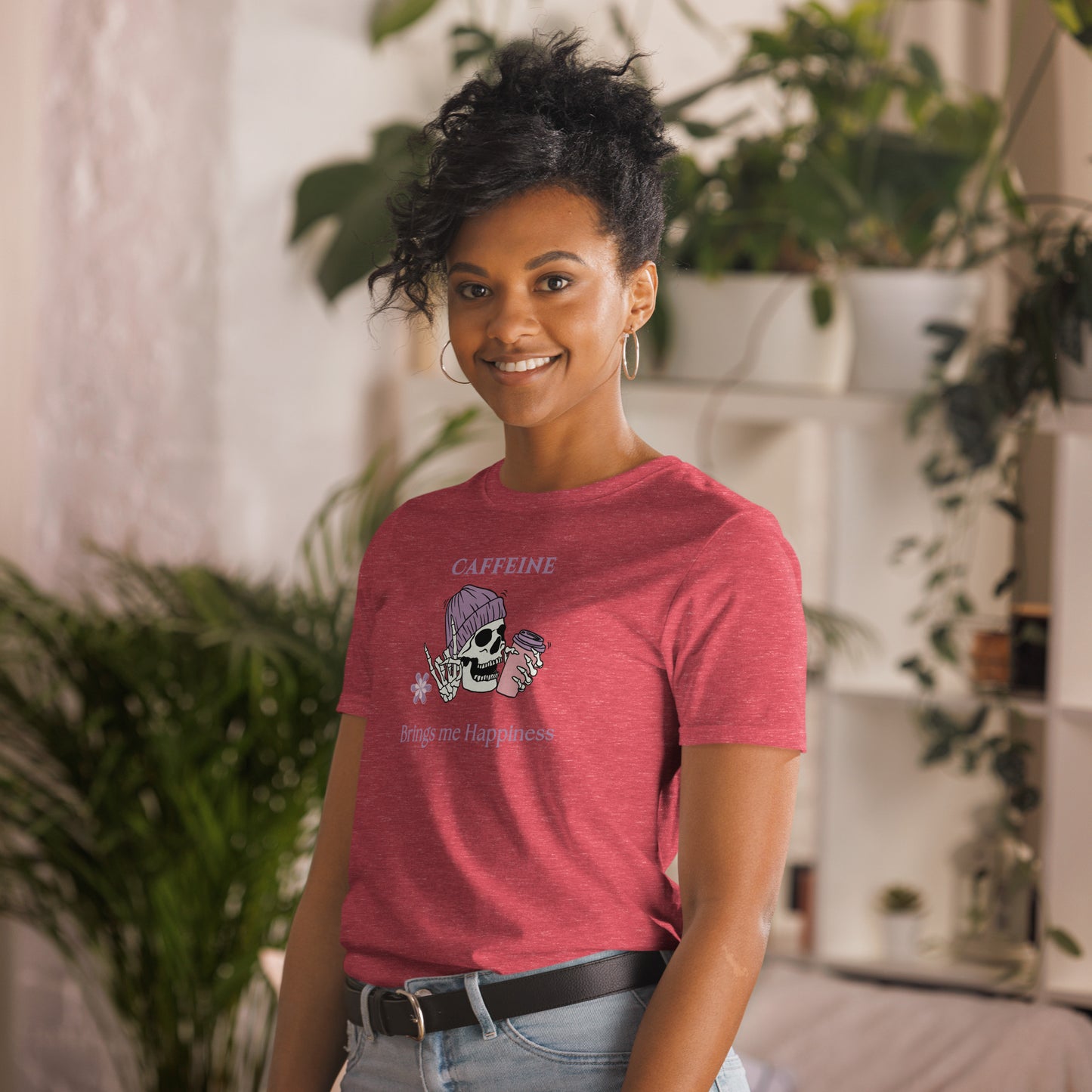 Tee for Skull & Caffeine Lovers Caffeine Brings Me Happiness Unisex Tee by EraofInk