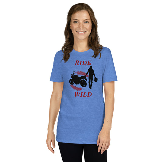Ride Wild Motorcycle Biker Girl Unisex Tee by EraofInk