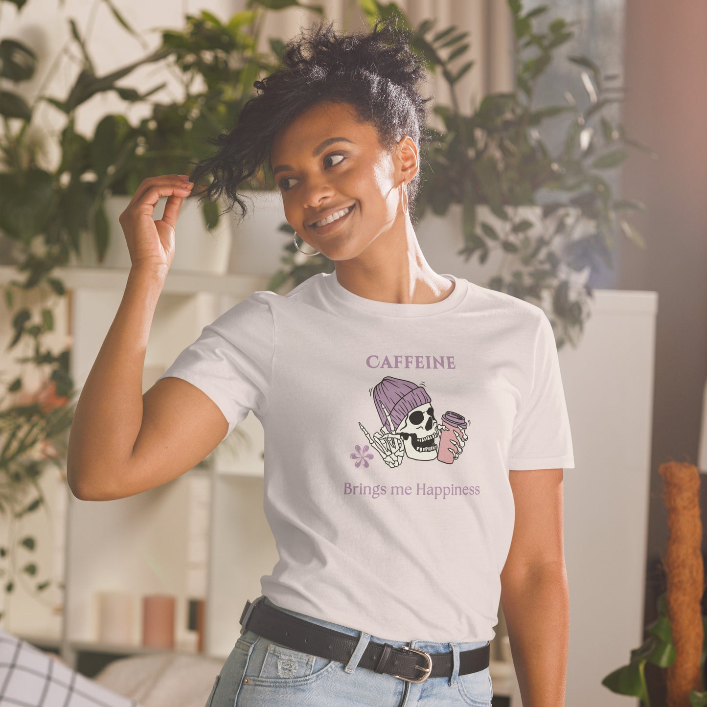 Tee for Skull & Caffeine Lovers Caffeine Brings Me Happiness Unisex Tee by EraofInk