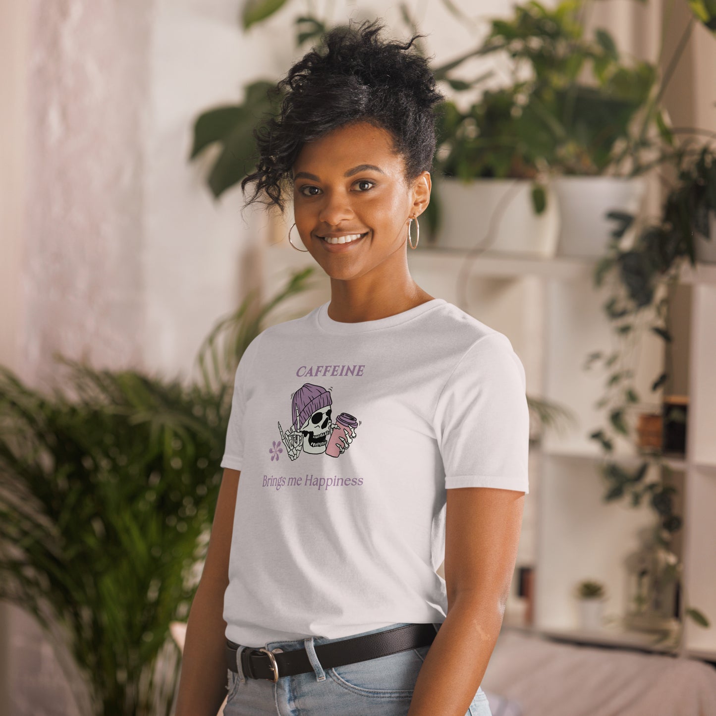 Tee for Skull & Caffeine Lovers Caffeine Brings Me Happiness Unisex Tee by EraofInk